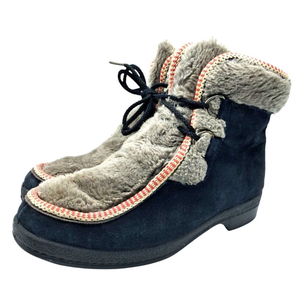 VIntage Yodelers Boots Womens Size 9 Apres Snow Winter Blue Suede Fleece Faux Fu - Picture 2 of 16
